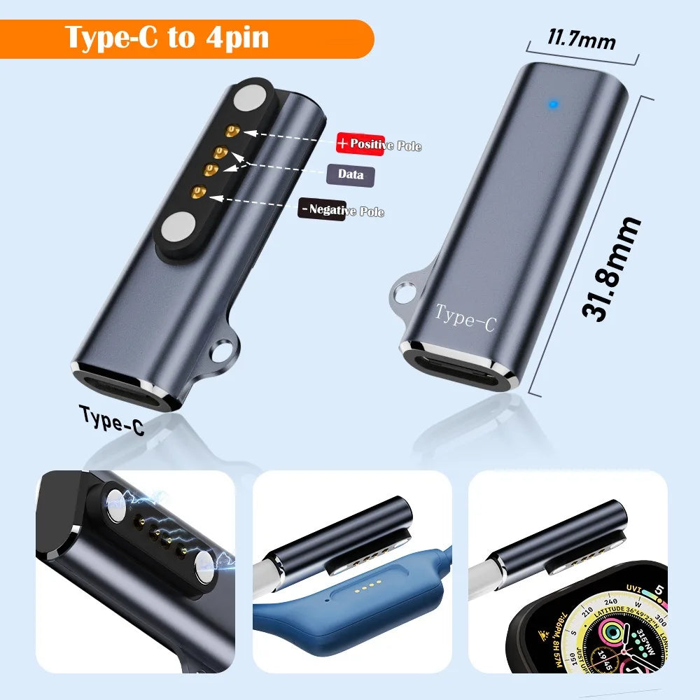 Suitable for Shokz devices bone transfer headset/smart watch charging adapter USB-C to 7.62MM 2-pin/4-pin magnetic charging port Oasis Select