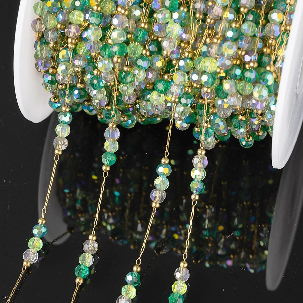 1Meter Stainless Steel Colorful Crystal Beading Chain for DIY Handmade Necklaces Bracelets Jewelry Making Supplies Accessories Oasis Select Green