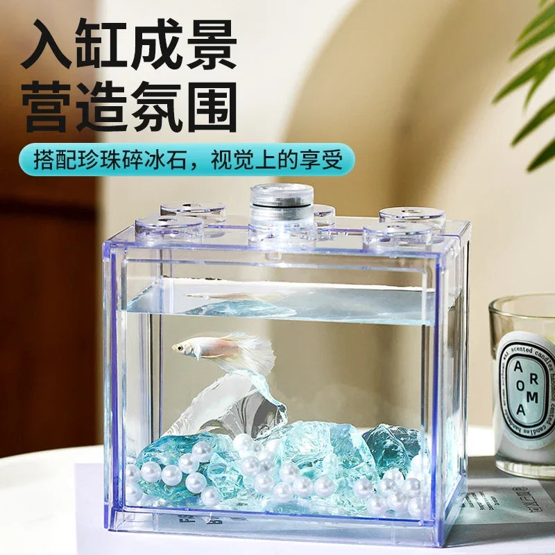 Ice Blue Glass Crystal Stone Fish Tank Landscape Decoration Creative Decoration Sky City Scenery Shop Bottom Ornamental Stone Oasis Select