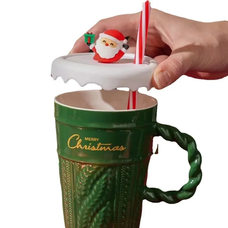 Creative Christmas Mug Christmas Tree Ceramic Water Mug High Appearance Level Sweater with Covered Straw Ceramic Couple Cup Oasis Select