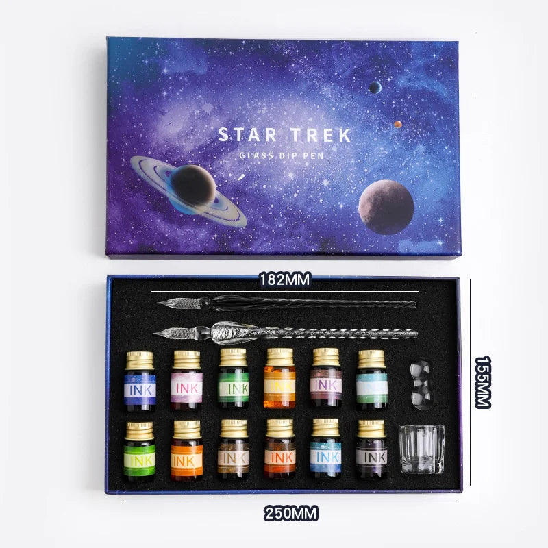 Free Starry Sky Glass Pen Set Signature Pen Crystal Student Dip Pen Glass Dip Pen Gift Pen Set of 16 Oasis Select 4