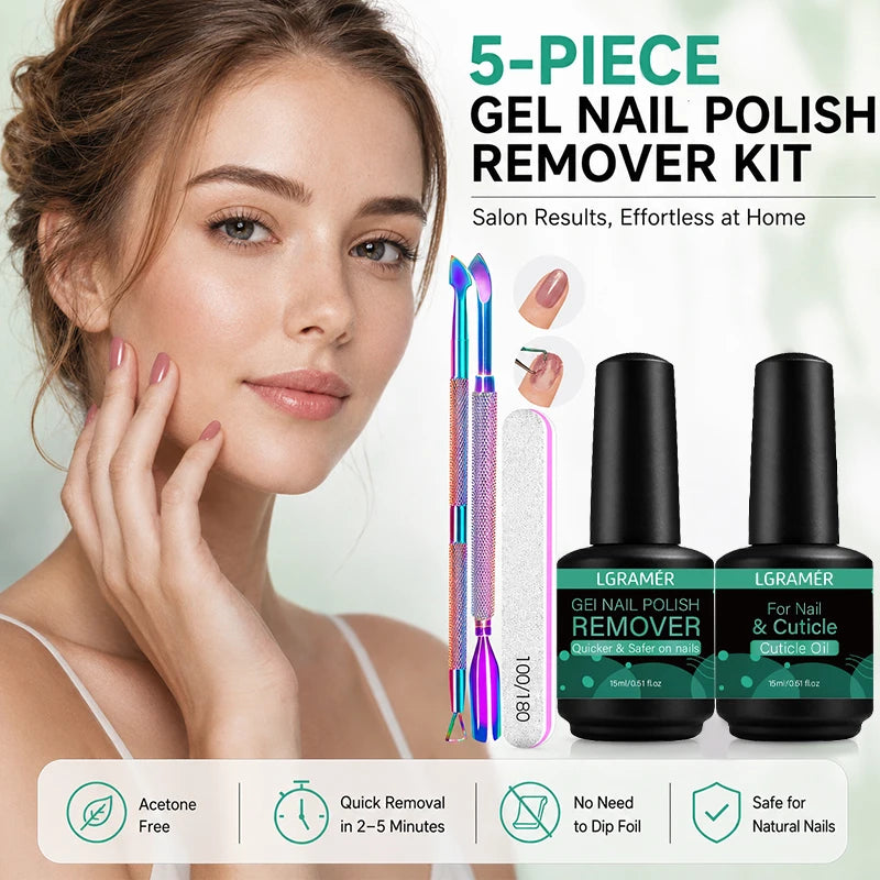 Gel Nail Polish Remover & Cuticle Care Set – 5-Piece DIY Kit