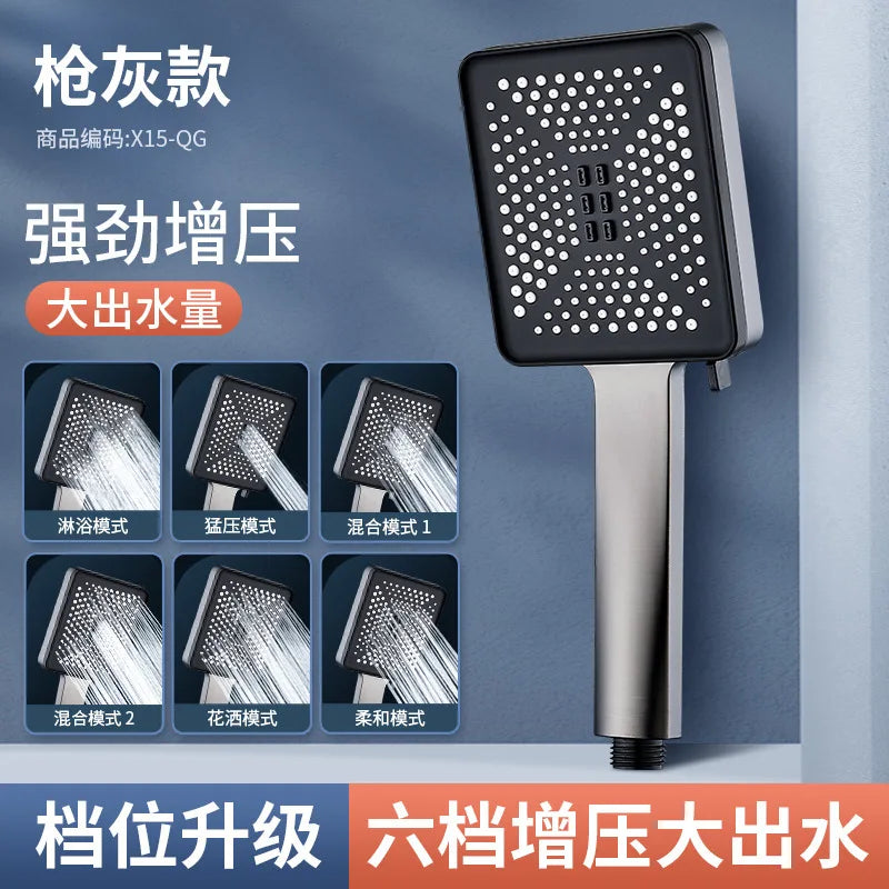 6 Mode Adjustable Rainfall Shower Large Flow Showerhead High Pressure Water Saving Shower Mixer Set Bathroom Accessories New Oasis Select Grey Shower