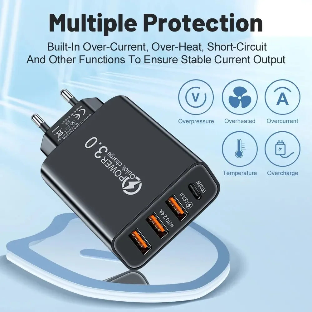 Total 48W Multi-Port USB PD Wall Charger Adapter for Xiaomi iPhone 13/12 Samsung Mobile Phone Plug-In Charging Oasis Select