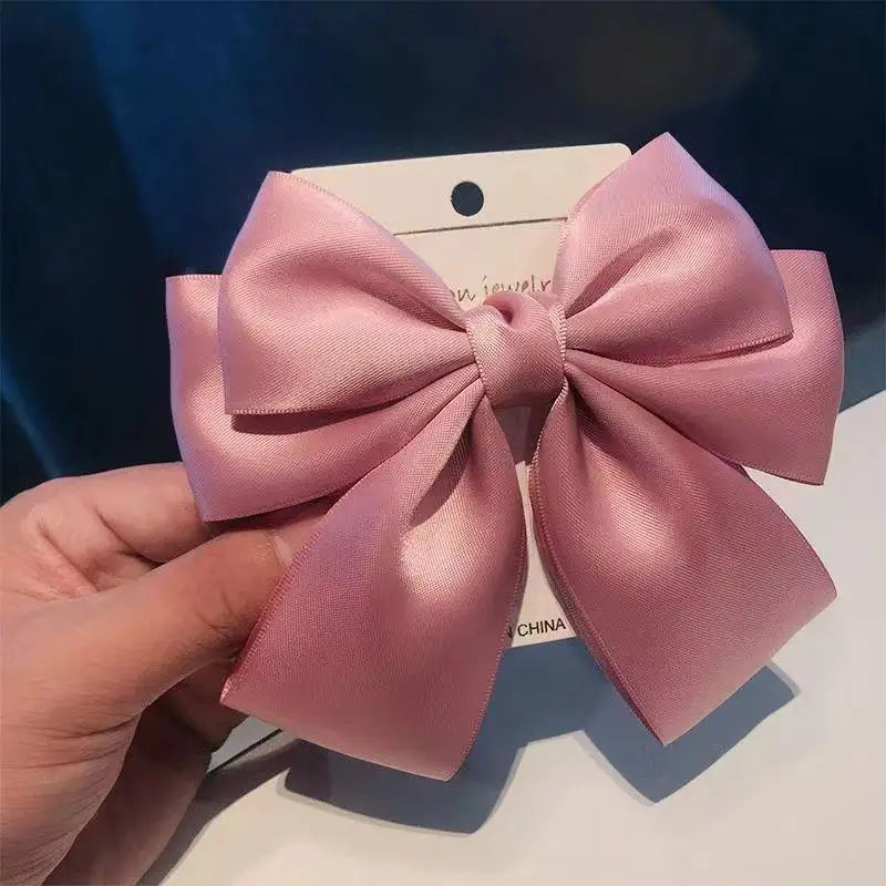 Solid Color Bow Ribbon Hair Clip New Women Bowknot Barrettes Women Ponytail Clip Headband Girls Hair Accessories Gift Oasis Select Pink