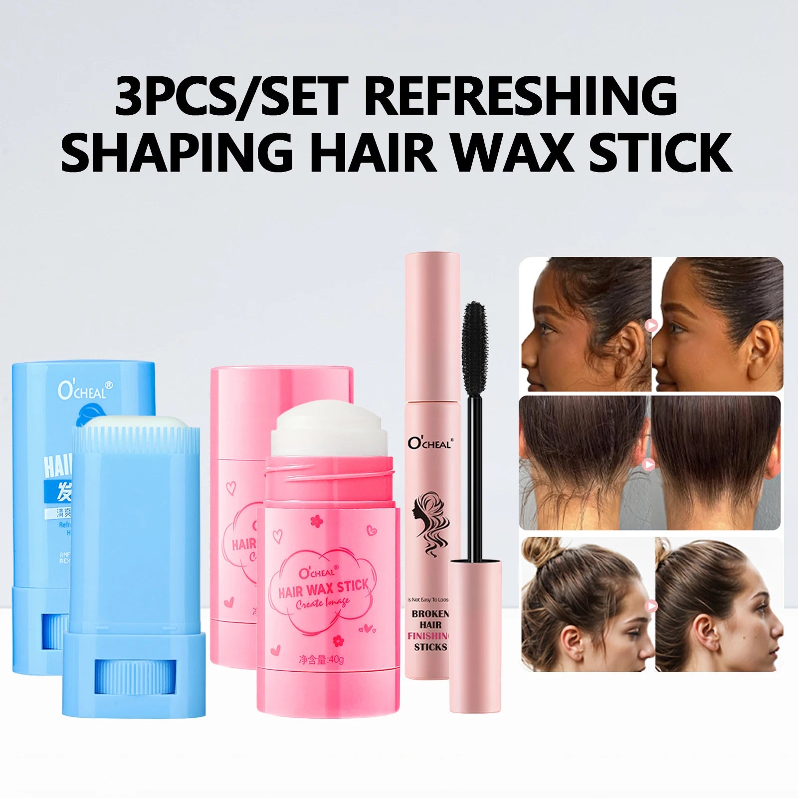 Ocheal Hair Refreshing Shaping Hair Wax Hair Anti-fried Clean Hair Broken Hair Artifact Finishing Fix Stick Wax Anti-frizz Cream Oasis Select 3Pcs