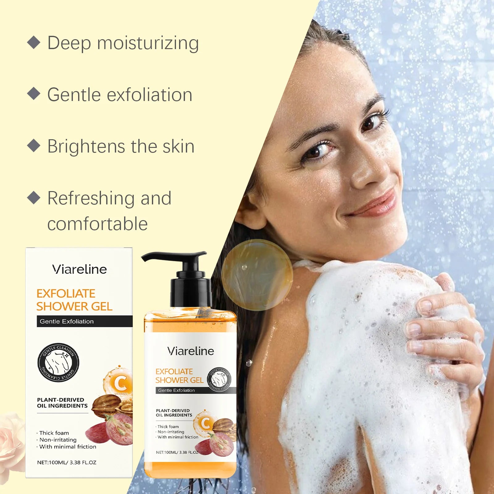 100ML Body Shower Gel Gentle Exfoliating Cleaning Pore Dirts Remove Dead Skin Smoothing Improve Skin Texture Body Bathing Gel Oasis Select