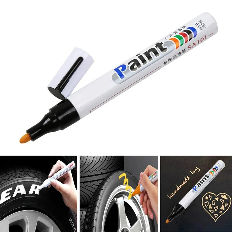 1/3PCS Car Paint Pen Waterproof Car Wheel Tire Oily Painting Mark Pen Auto Rubber Tyre Tread CD Metal Permanent Paint Marker Oasis Select