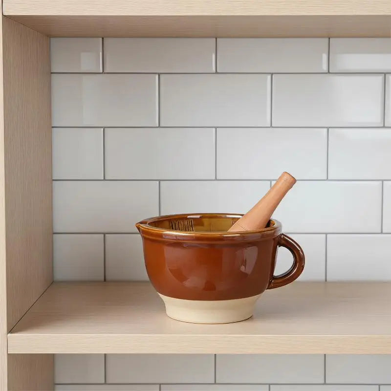 Ceramic Mortar And Pestle Set With Natural Wood Pestle Non Slip Base Perfect For Kitchen Grinding Spices Herbs Garlic Oasis Select