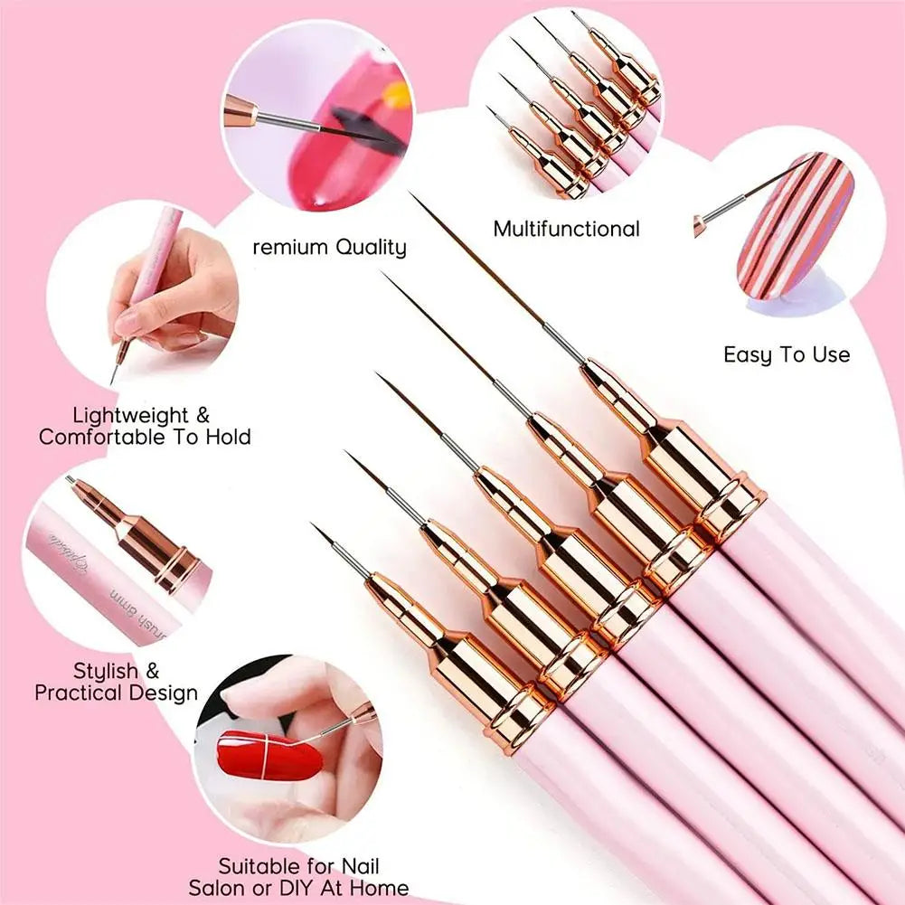 5PCS Nail Art Liner Brush Set For UV Gel French Polish Long Lines Painting Drawing Flower Nail Art Pen Manicure Brushes Tool Oasis Select