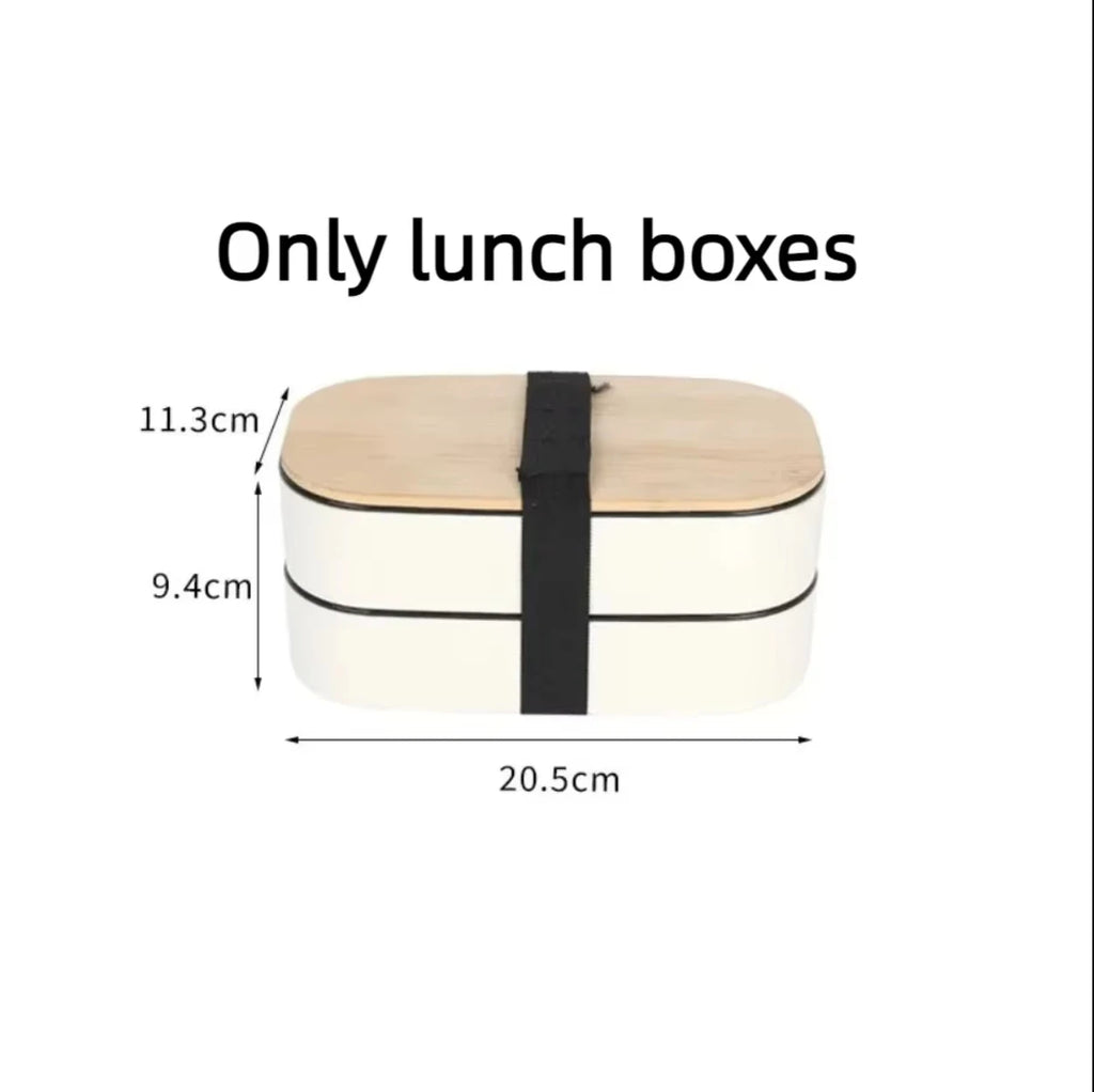 1200ML Divided Lunch Box Picnic Microwave Wooden Cover Japanese Bento Box Portable Double Layer Food Container For Kids Oasis Select White-F