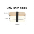 1200ML Divided Lunch Box Picnic Microwave Wooden Cover Japanese Bento Box Portable Double Layer Food Container For Kids Oasis Select White-F