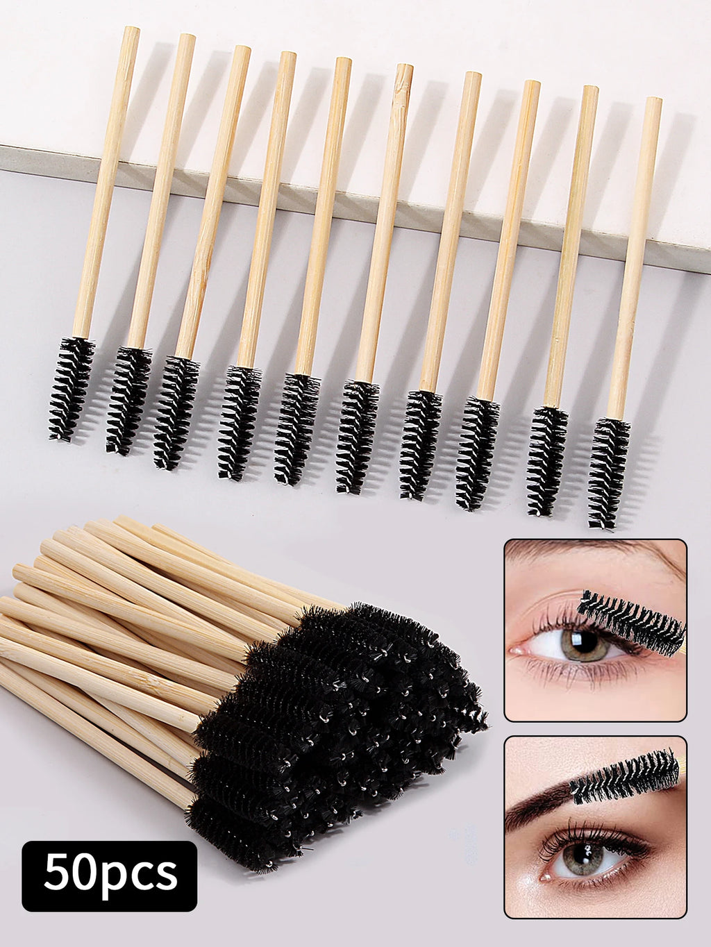 50-Pack Bamboo Mascara Wands & Eyelash Extension Brushes Mascara Wand Set Oasis Select black