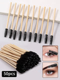 50-Pack Bamboo Mascara Wands & Eyelash Extension Brushes Mascara Wand Set Oasis Select black