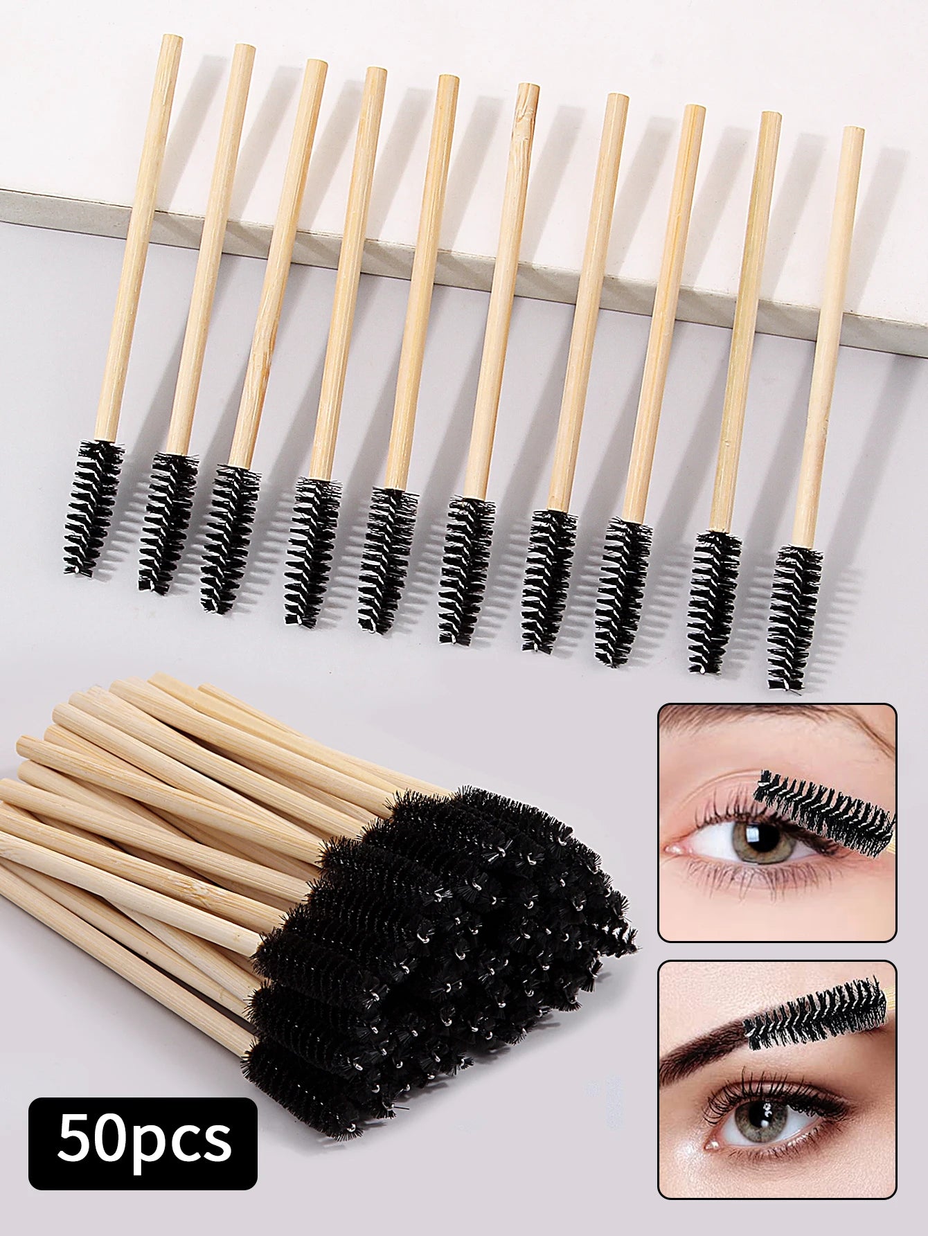 50-Pack Bamboo Mascara Wands & Eyelash Extension Brushes Mascara Wand Set Oasis Select black