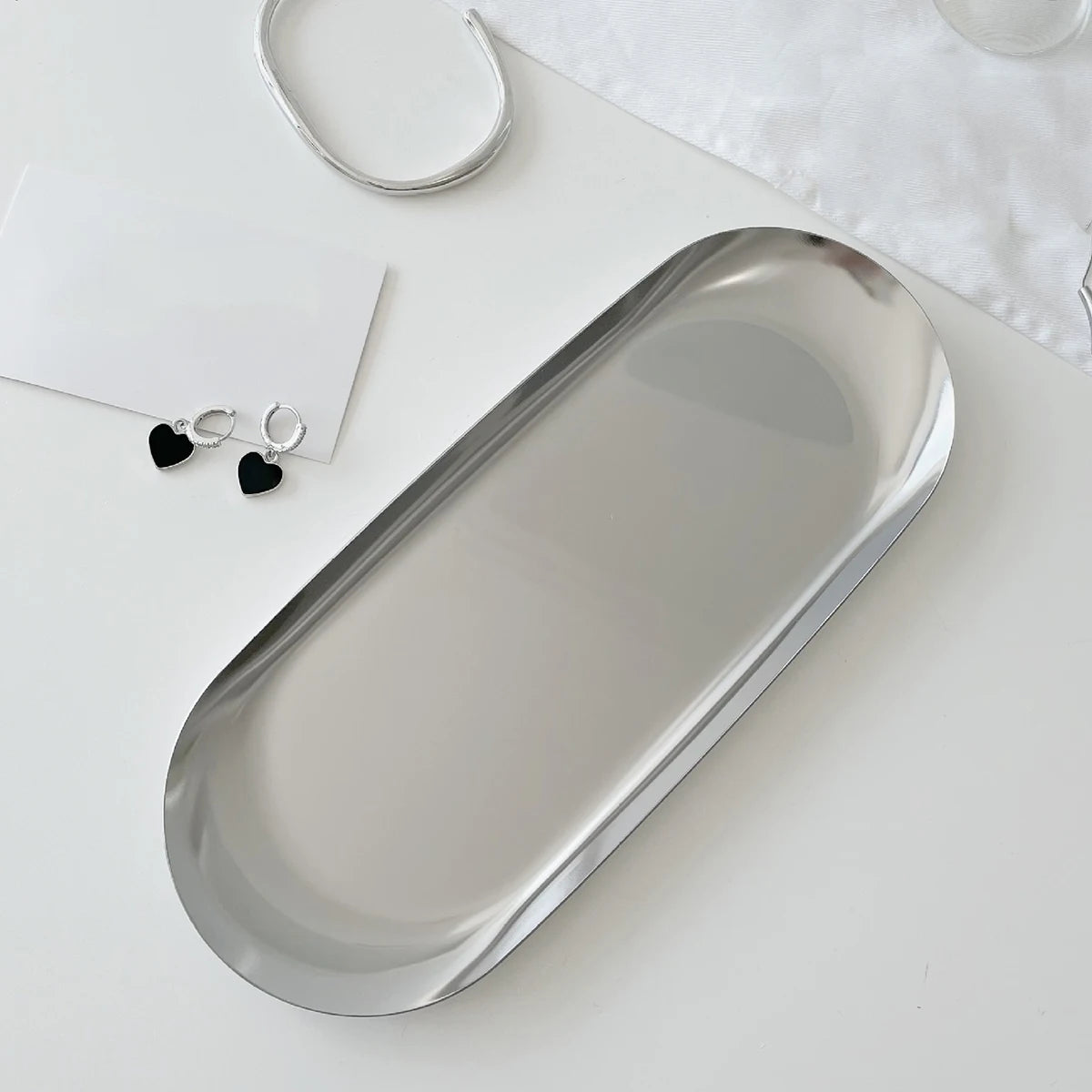 Silver Stainless Steel Cosmetic Jewelry Storage Tray Oasis Select