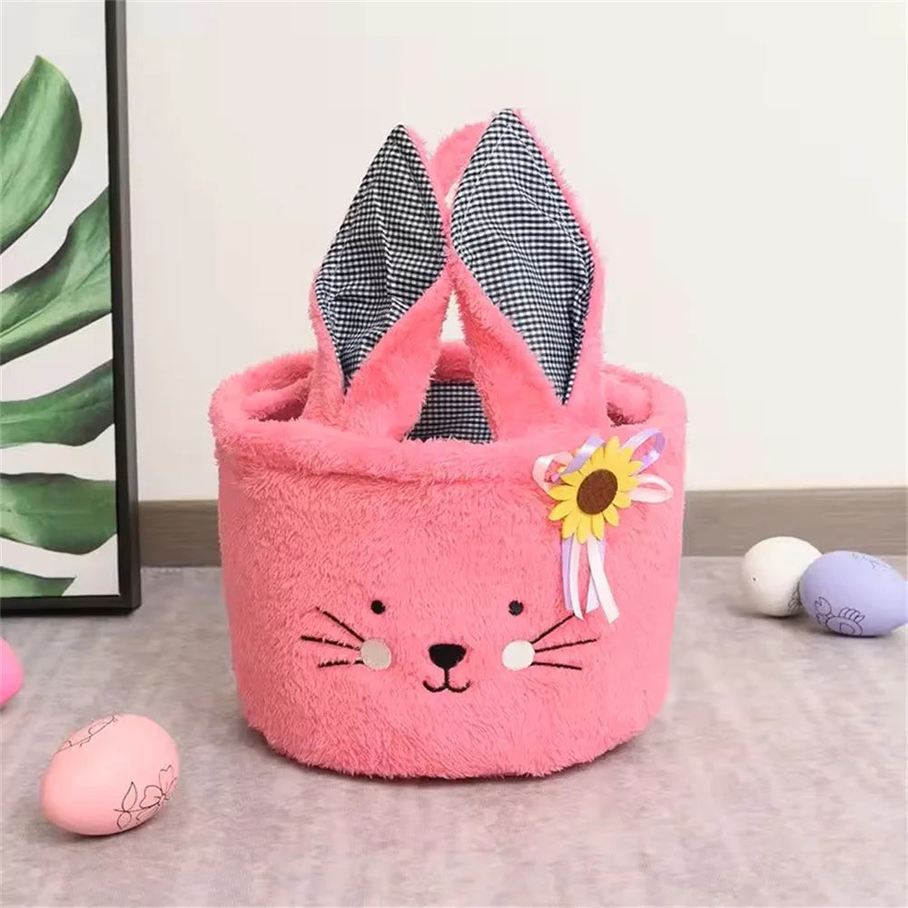Easter Basket Cute Plush Candy Bag with Handle Soft Pasty Storage Bucket Easter Egg Decorations and Gift Basket Oasis Select rose pink Other