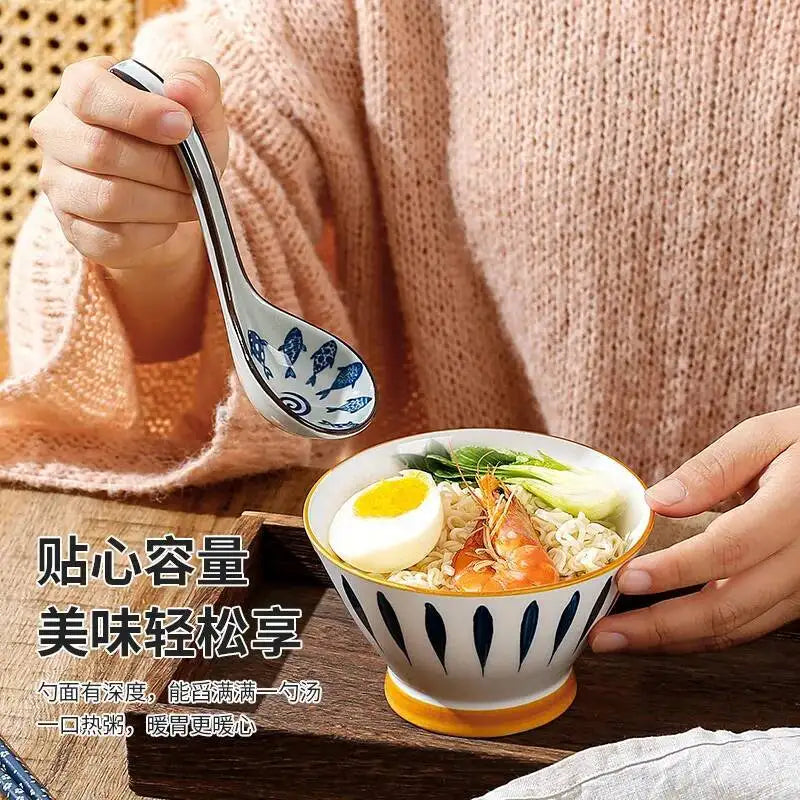 Japanese Blue And White Ceramic Spoon Extended Length For Soup And Noodle Serving Kitchen Tablewear Oasis Select