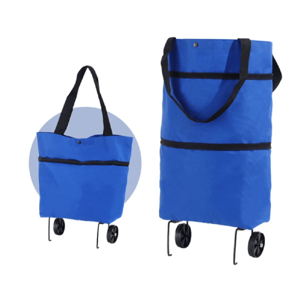1pc Foldable Handbag, Small Trolley Large Supermarket Shopping Bag, Hand-drawn Grocery Cart Portable Bag Oasis Select Blue