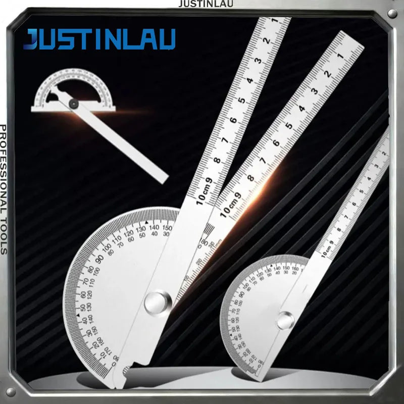 JUSTINLAU 1PC Angle Ruler Measuring Protractor Ruler Metal Detector 180 Stainless Steel Woodworking Wooden Measuring Tool Oasis Select