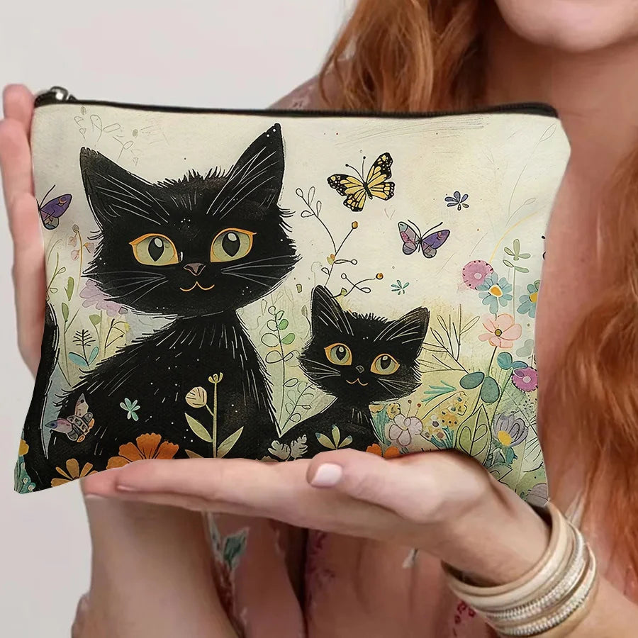 1pc Medicine Themed Cosmetic Travel Bag, Foldable Zippered Makeup Organizer for Healthcare Professionals, Gift Idea, Make Up Bag Oasis Select two cats
