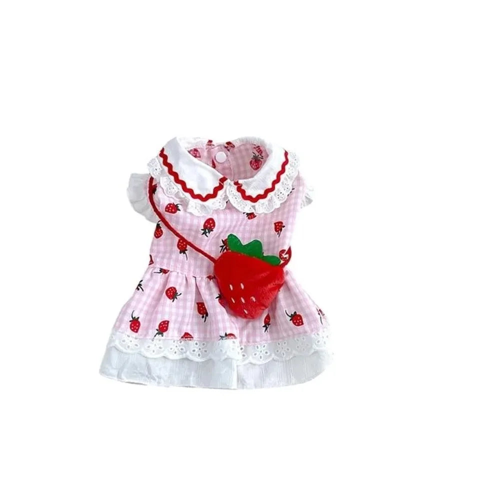 Fashion Cute Pet Strawberry Dress Breathable Thin Design Cat Skirt Soft Pet Summer Clothes for Puppy Kittens Oasis Select Pink XS