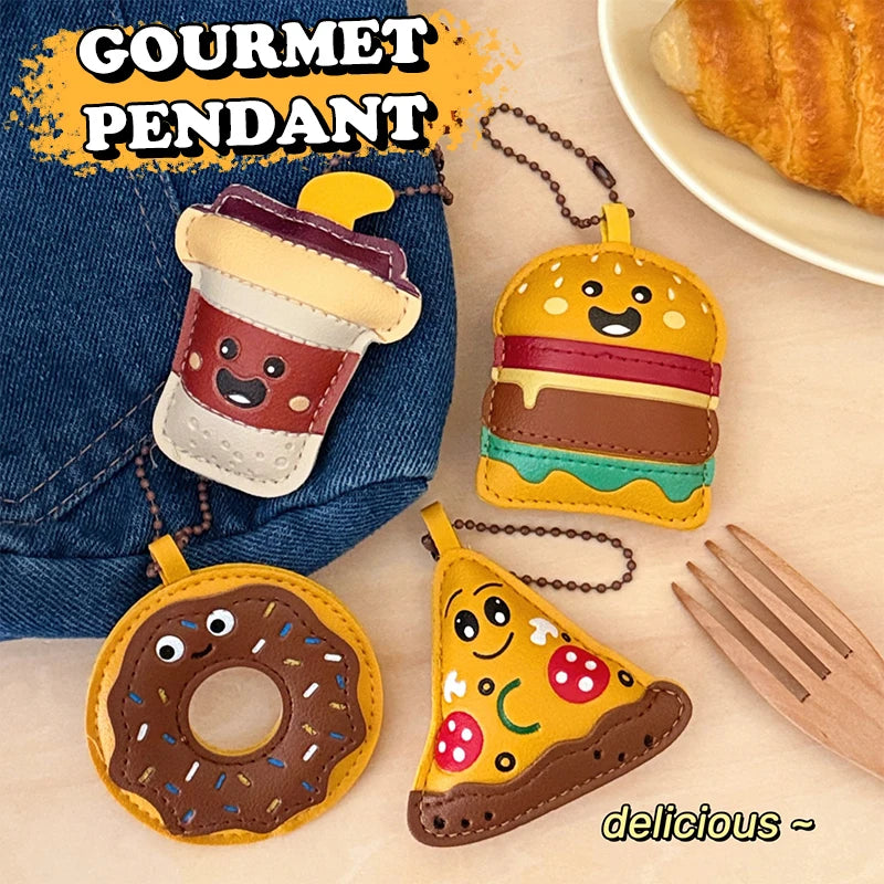 Cute Food Doll PU Leather Keychain Bag Charm Pendant Novelty Keychain Charm Oasis Select