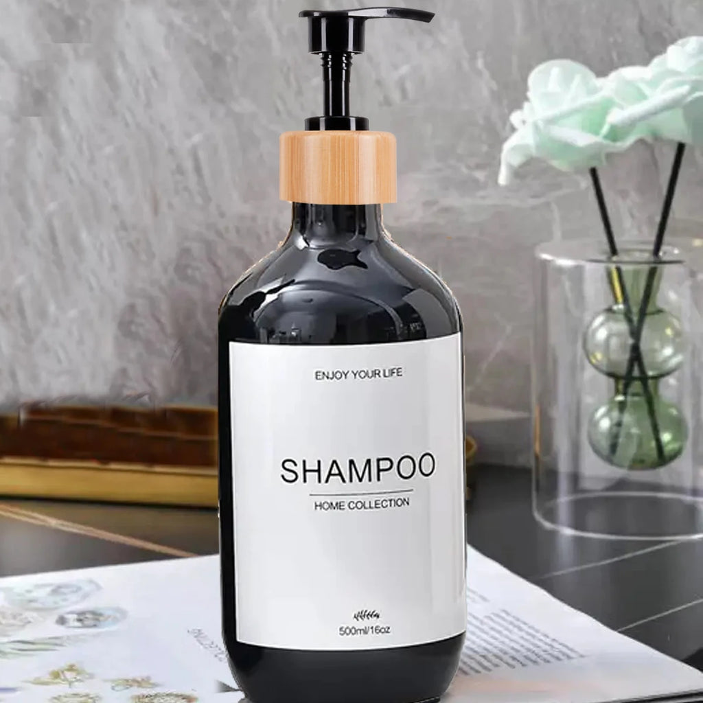 Bathroom Shampoo Dispenser Set 500ml Conditioner Body Wash Bottles Refillable Dispenser Farmhouse Decoration Storage Bottles Oasis Select Black-S