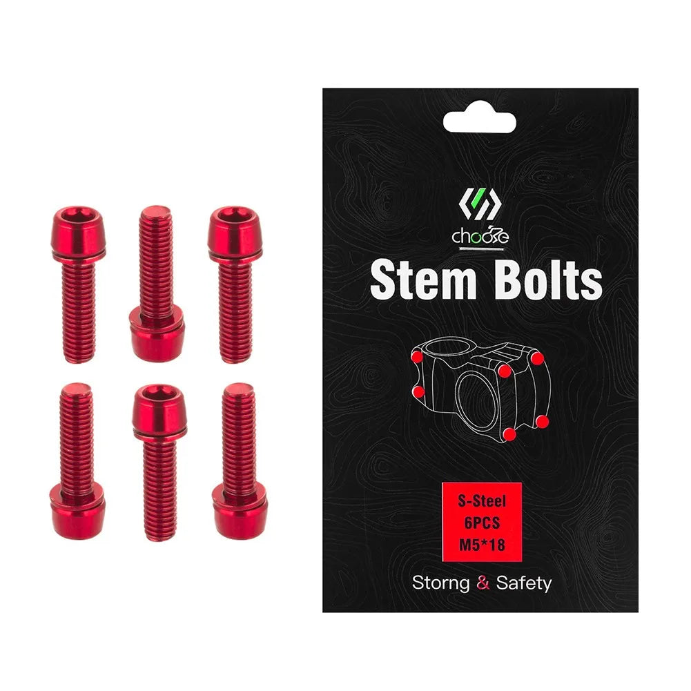6Pcs M5 18mm Screws MTB Bike Aluminum Alloy Bolts Handlebar Stem Shifter Screws Fasteners Mountain Bicycle Cycling Parts Oasis Select red