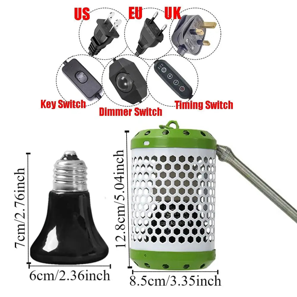 Anti-Bite Pet Parrot Heat Preservation Lamp Metal Chew-Proof Wire No Light Ceramic Heating Lamp Quickly Warm US/EU/UK Plug in Oasis Select