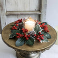 Christmas Candlestick Wreath Red Fruit Artificial Flowers Candle Ring Xmas New Year Table Decoration Candle Holder Garland Oasis Select B