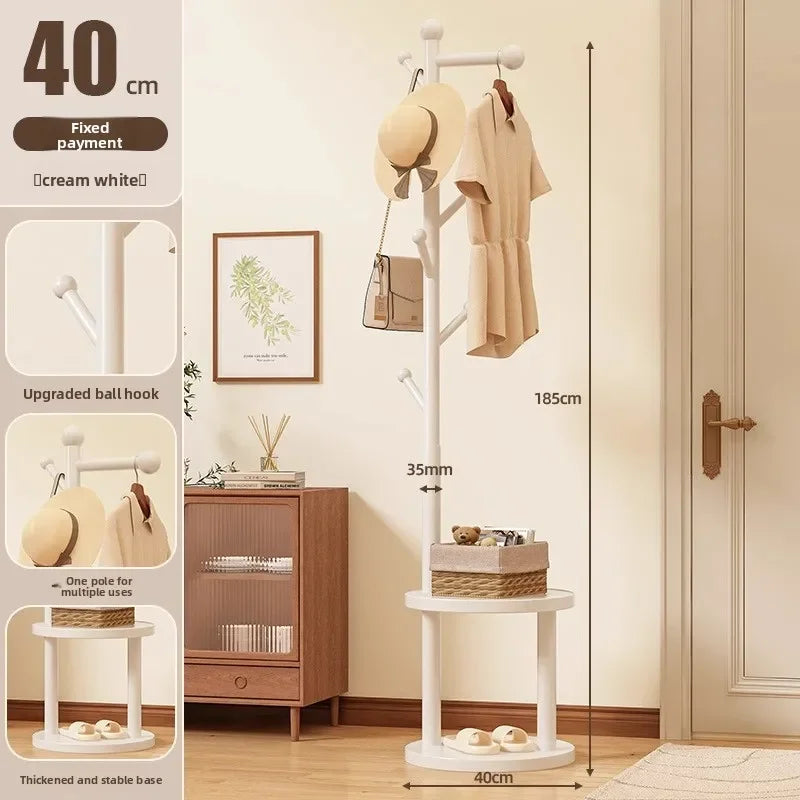 Multi-functional Bedside coat rack living room solid wood hanger double storage home floor hanger bedroom Oasis Select White-E