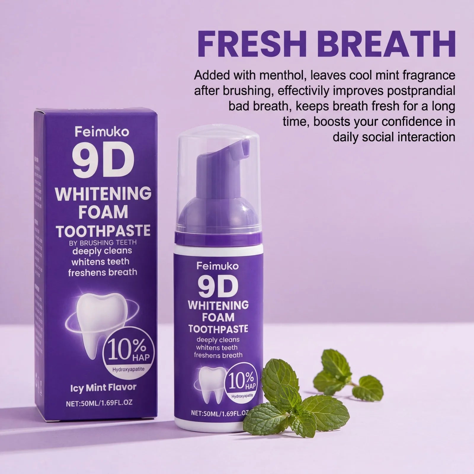 2026 New 9D Whitening Foam Toothpaste 10% Hydroxyapatite Deep Cleaning Fresh Breath Brighten Teeth tain Removal Oral Care 50ml Oasis Select