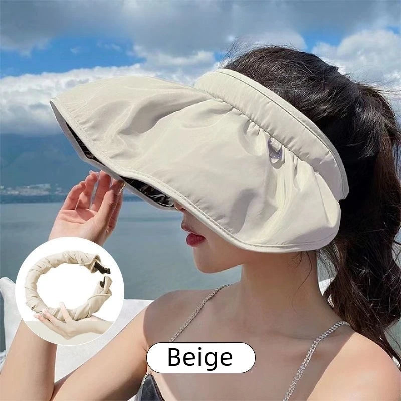 UPF 50+ Sun Hat for Women Summer Convertible Visor Cap with Headband 2 in 1 UV Protection Beach Outdoor Brim Hat Oasis Select Beige 1PC