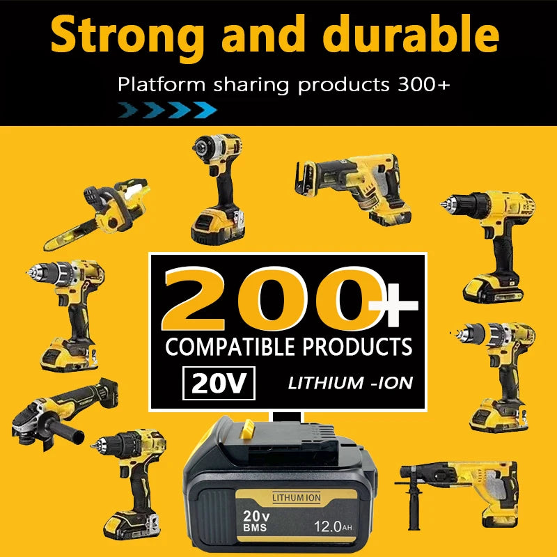 [Battery + Charger Set] 18-20V 6.0Ah/8.0Ah/12.0Ah Lithium Battery for DEWALT 20V MAX XR, DCB207 DCB205 DCB206, Oasis Select