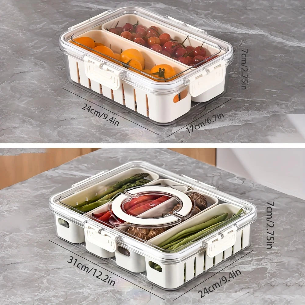 Modern plastic snack tray with lid and handles - Portable 2/4 compartment food storage box with window lid for travel Oasis Select