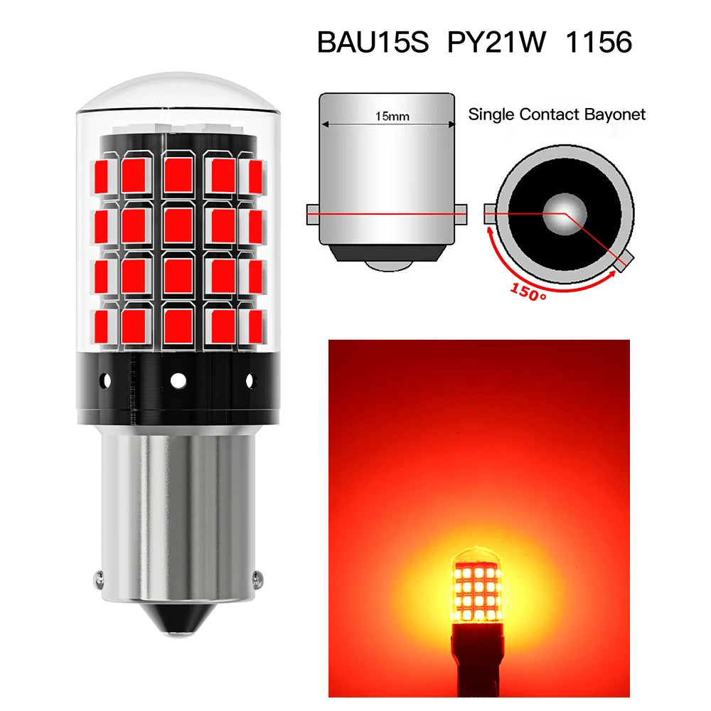 ASLENT 2-Pack 54-SMD LED Bulbs | Turn Signal Brake Reverse 12V Automotive LED Bulb Oasis Select BAU15S PY21W Red