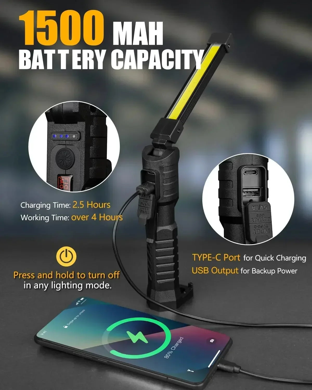 Ultra Bright LED Work Lights Rechargeable Magnetic Hook Camping Lamp Built-in Battery Repair Flashlight Portable Output Lanterns Oasis Select