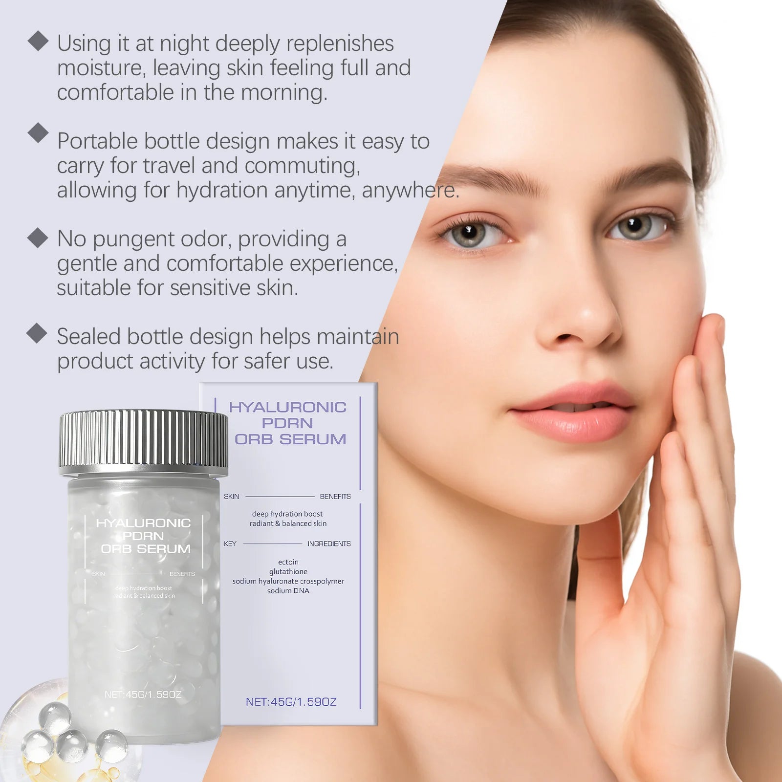 Hyaluronic PDRN ORB Serum Firming Deep Hydration Skin Repair Radiance Booster Anti Wrinkle Nourishing Facial Skin Essence Oasis Select