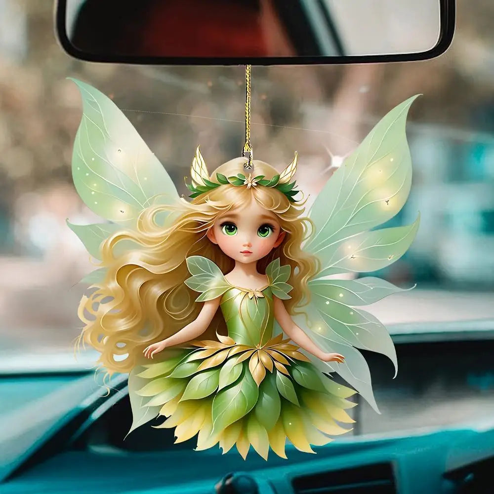 Acrylic Green Fairy Elf Car Rearview Mirror Pendant Charm