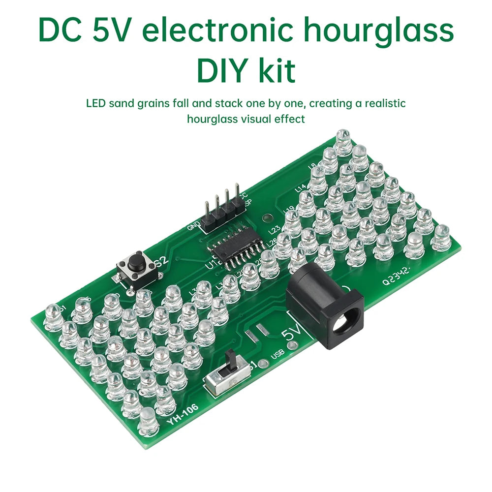 DC5V Electronic Hourglass DIY Kit with LED Light Double-layer PCB Board DIY Soldering Assembly Parts with DC Power Cord Oasis Select