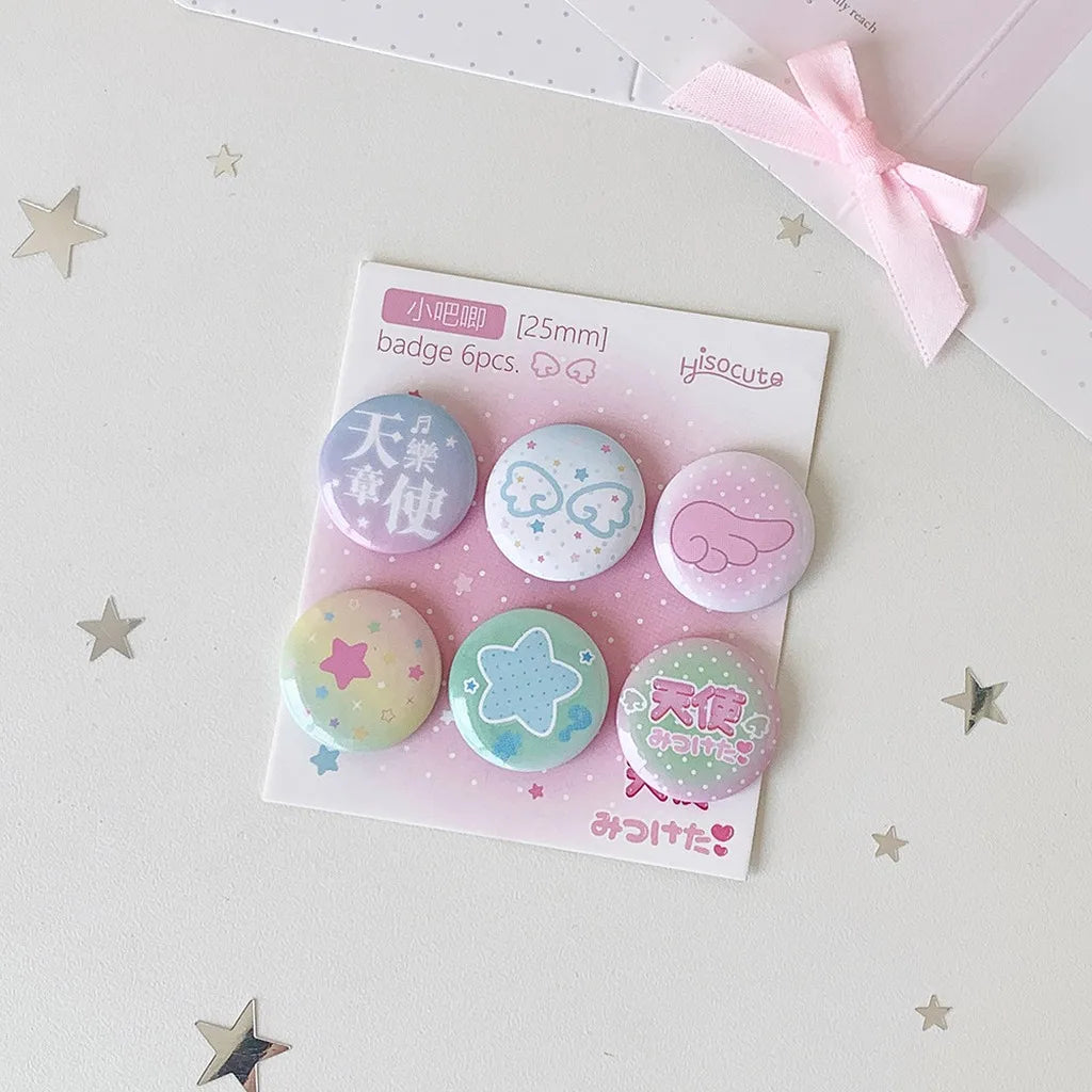 6Pcs/Set Kawaii Ins Style Mini Badge Pins Cute Printed Round Brooch for Backpack Clothing Hat DIY Decoration Stationery Gifts Oasis Select Color 3