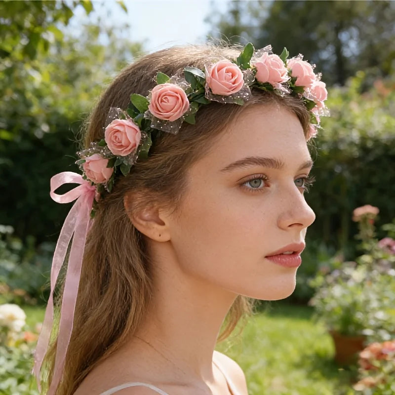Forest Series Flower Crown For Women Exquisite Simulated Floral Hair Crown Spring Hair Decor Wreath, for Wedding Use Oasis Select