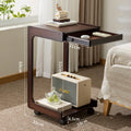 removable table with wheels mini coffee table living room small apartment household square corner table computer bedside table Oasis Select Walnut A