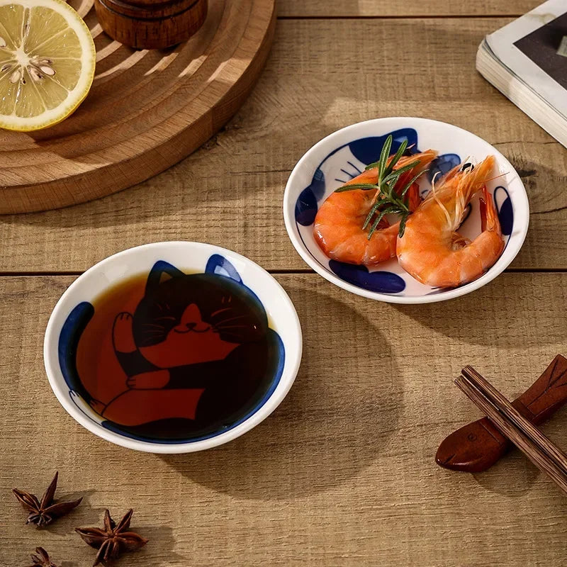 Ceramic Sauce Dishes Sushi Plate Tableware Japanese Style Dessert Creative Cute Cartoon Lucky Cat Pattern Spice Plate Oasis Select