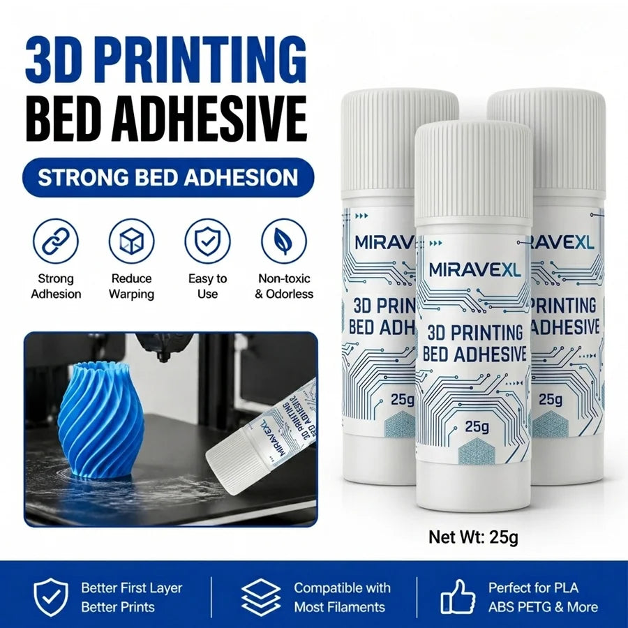 MIRAVEXL 3D Printer Adhesive Glue Stick Strong Adhesion for Glass Bed PLA Filament Anti-Warping Platform Washable Oasis Select
