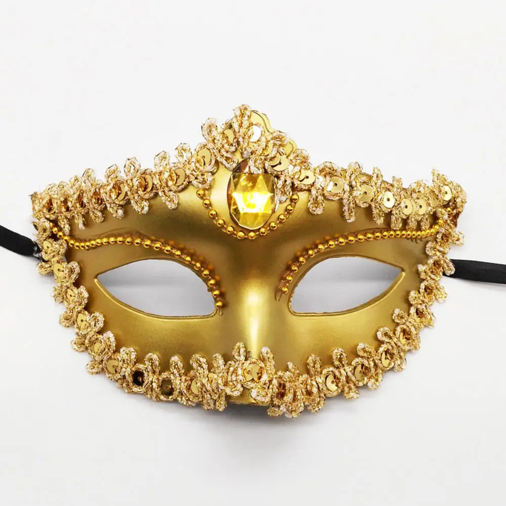 Dance Party Diamond Venetian Mask Feather Flower Wedding Carnival Performance Costume Sexy Lady Mask Masquerade Christmas Oasis Select Gold1