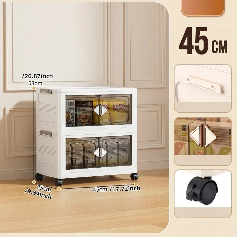 45cm Foldable Width Plastic Storage Box with Wheels Multi-Layer Clothing Cabinet Organizer for Books Kitchen Oasis Select 45cm-White-2 Layers