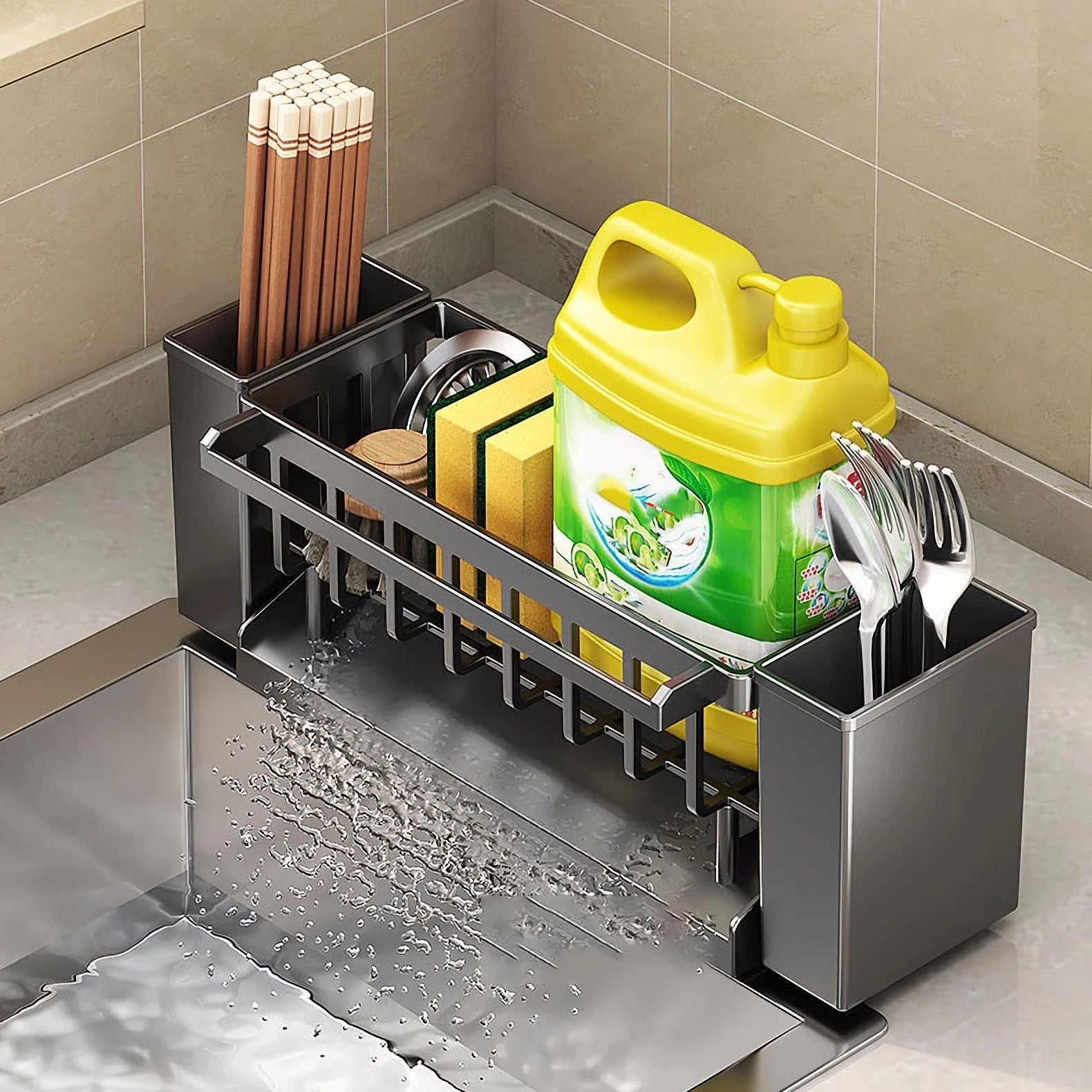 Kitchen Sink Organiser,Kitchen Sink Sponge Holder With Brush Holder,Rag Drain Rack, Bathroom Organizer, Sink Faucet Sink Ra Oasis Select