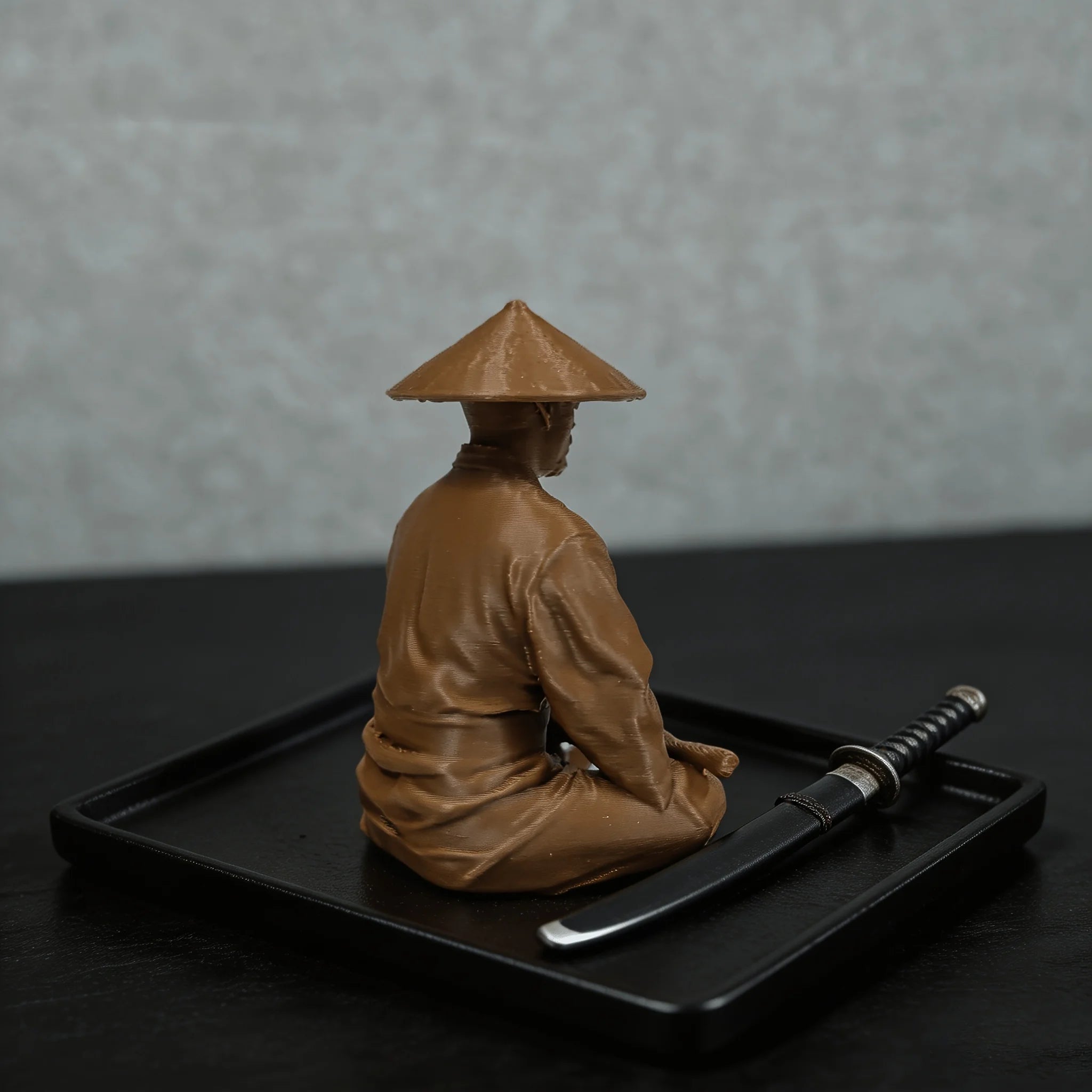 Meditating Ronin Warrior Figurine - Straw Hat Samurai Sculpture, Japanese Zen Statue for Tea Table & Courtyard DecorGift Oasis Select